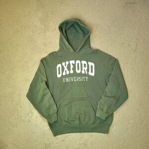 Vintage 'Fruit of the loom' Oxford University faded/ distressed green hoodie L
